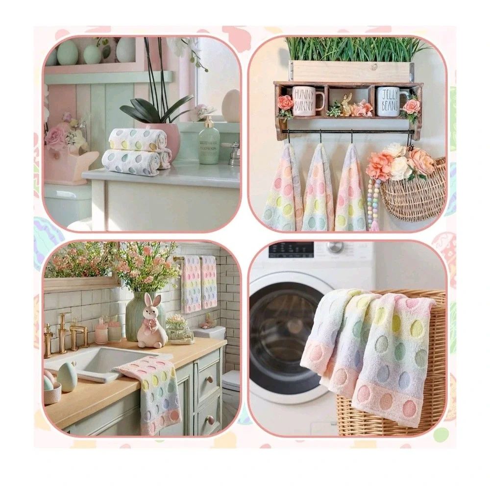3 PCS Easter Hand Towel Bathroom Bunny Egg Rabbit 100% Cotton 13.4x30 Inch